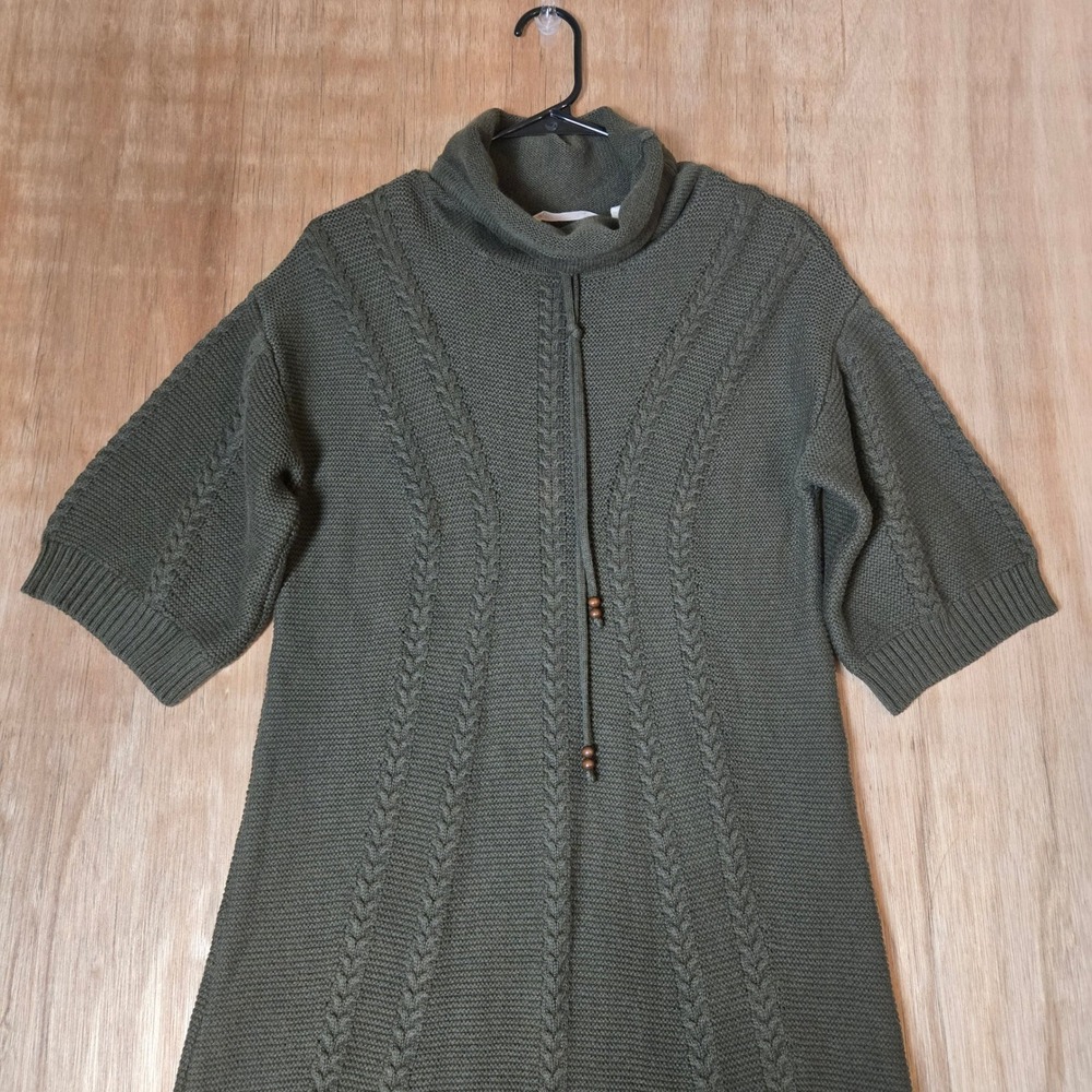 Soft Surroundings Olive Green Cable Knit Cowl Neck Sweater Dress Small